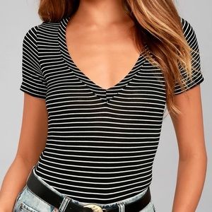 Lulus black striped bodysuit - new without tags